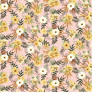 Boho Tropical Floral Wilderness in Yellow and Pink Medium