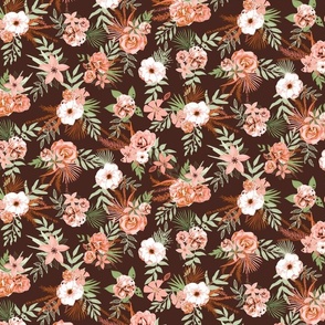 Boho Tropical Floral Wilderness in Pink and Brown Medium