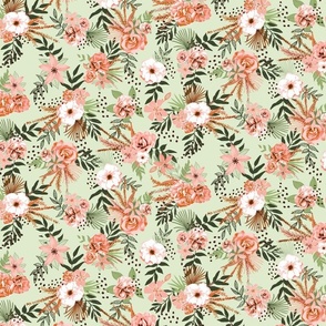 Boho Tropical Floral Wilderness in Sage Green and Pink Medium