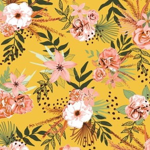 Boho Tropical Floral Wilderness in Yellow Large