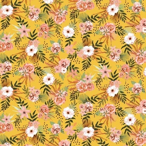 Boho Tropical Floral Wilderness in Yellow Medium