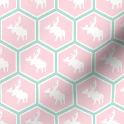 Small - Hexagon Moose - Light Pink and Mint