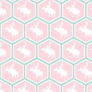 Medium - Hexagon Moose - Light Pink and Mint