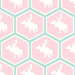 Large - Hexagon Moose - Light Pink and Mint