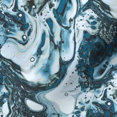 Suminagashi- Teal Blue Marbling- Floating Ink art- Regular Scale