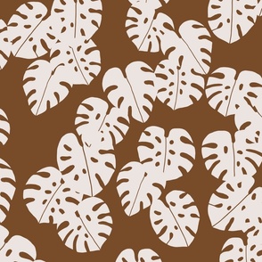 Monstera Pattern Leaves One Colour Brown Large
