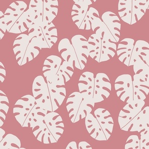 Monstera Pattern Leaves One Colour Dusty Pink Large