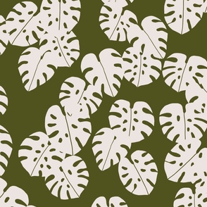Monstera Pattern Leaves One Colour Green Large
