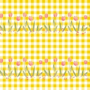 Sunshine  Gnome Yellow Plaid with Tulip Rows