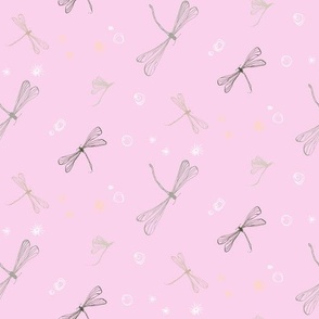 Dragonflies in Pink - hand drawn - nature