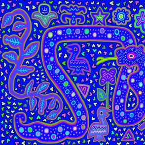 Kuna Indian Serpent & Bird - Blue Snake Mola - Design 13103711 