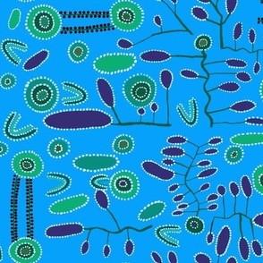 Aussie Tribal Contemporary Flowers - Design 13103723 - Blue Green Violet - Small Scale