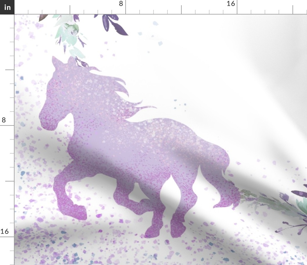 Floral Horse Milestone Blanket Purple (1 yard minky)