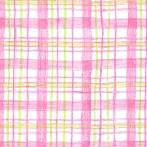 Lime Green and Pink Wobbly Watercolor Plaid