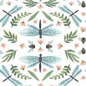 Watercolor Dragonflies & Bees Trellis Lattice 