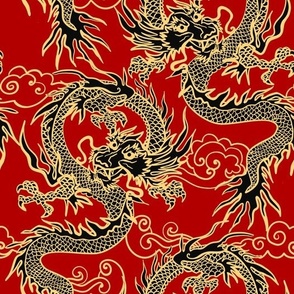 Kimono Dragon Black Dragons and Red Background