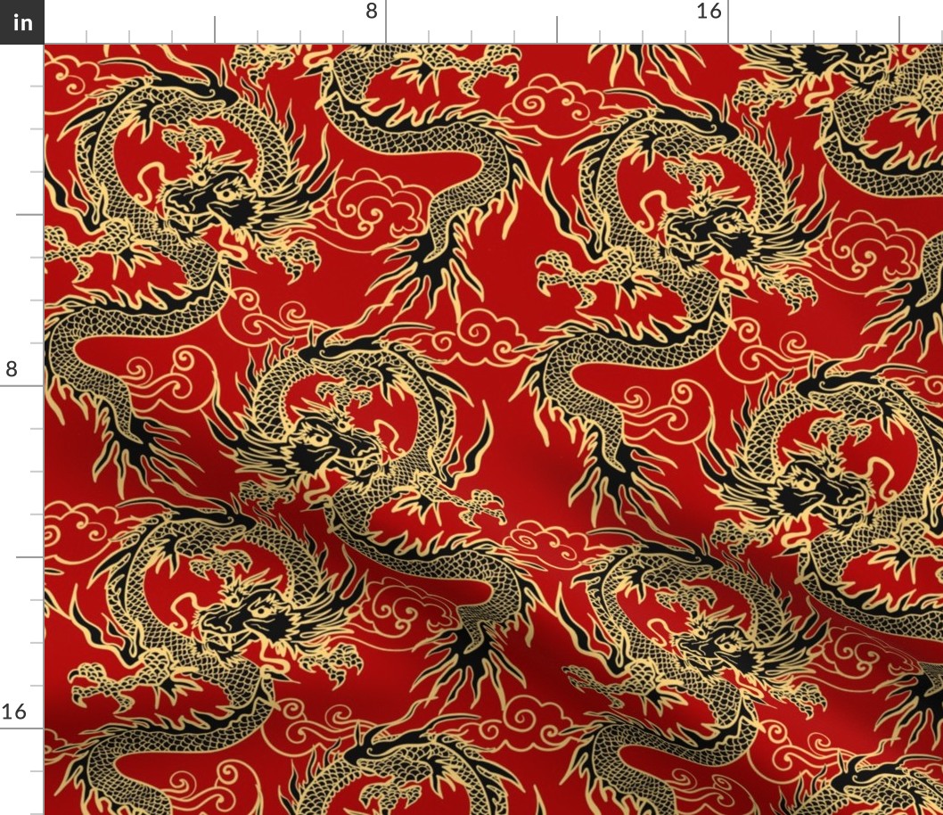 Kimono Dragon Black Dragons and Red Background