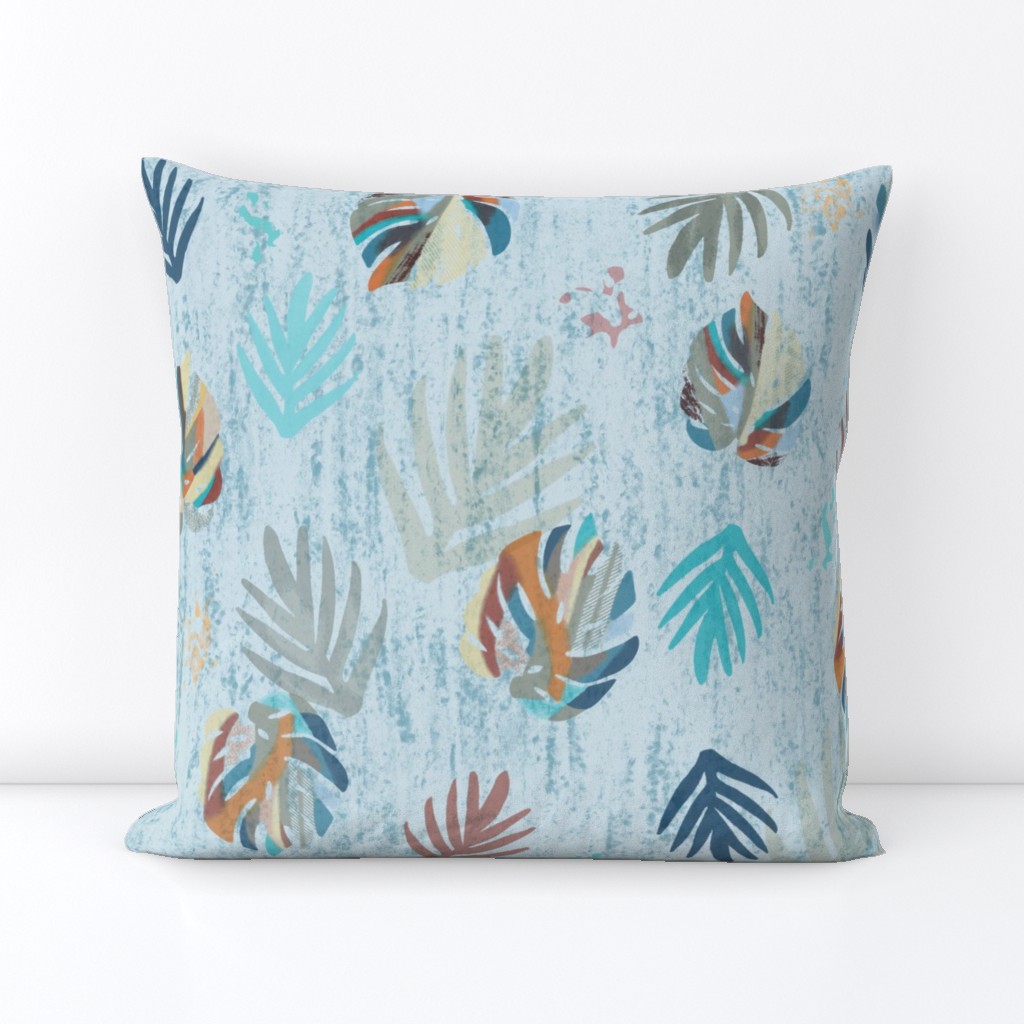 Tropical, Colorful, Beach, Monstera, Leaves, Blue, Watercolor, Summer, Spring, Duvet, Bedding, JG Anchor Designs by Jenn Grey