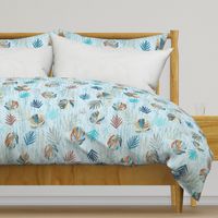 Tropical, Colorful, Beach, Monstera, Leaves, Blue, Watercolor, Summer, Spring, Duvet, Bedding, JG Anchor Designs by Jenn Grey