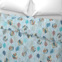 Tropical, Colorful, Beach, Monstera, Leaves, Blue, Watercolor, Summer, Spring, Duvet, Bedding, JG Anchor Designs by Jenn Grey