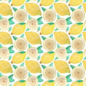 lemons, yellow, green, white, fresh, summer feeling, summer colors, watercolor, fruit