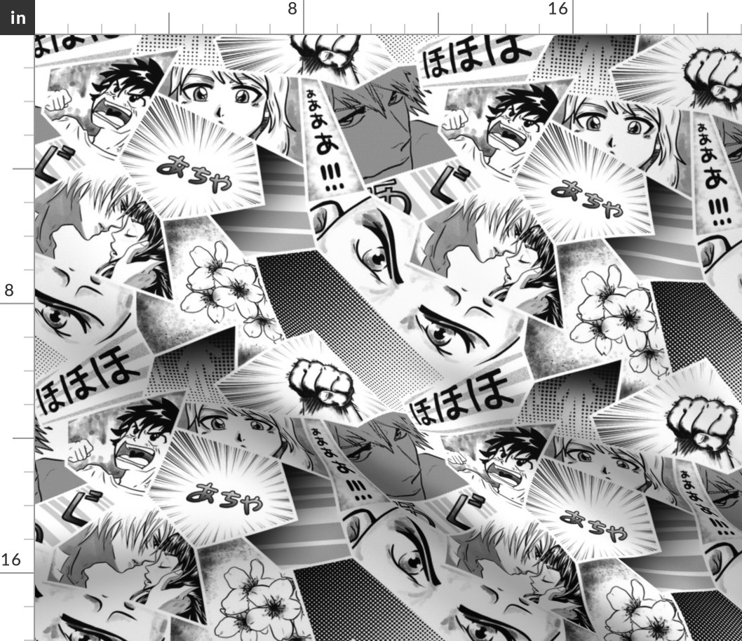 Manga repeating pattern black and white