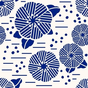 Geometrical flowers in navy and off white