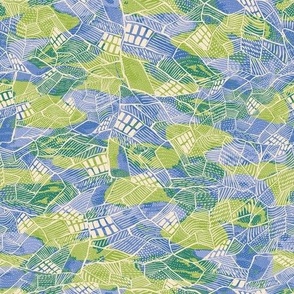 New Pastures Abstract Farm Fields  in Blue Greens Mid Scale