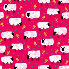 sheep at work on pink | large