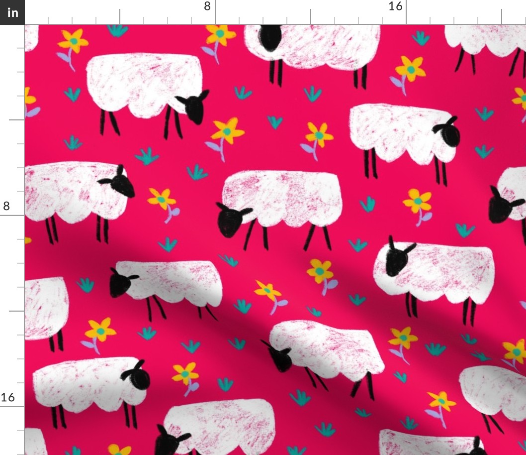 sheep at work on pink | large