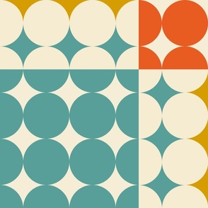 Chekered circles / Mustard, Orange & Blue