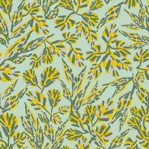 Wild Plants botanical leaves in pale greens and yellow abstract mid scale