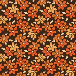( small ) Retro, 70s floral, orange, brown