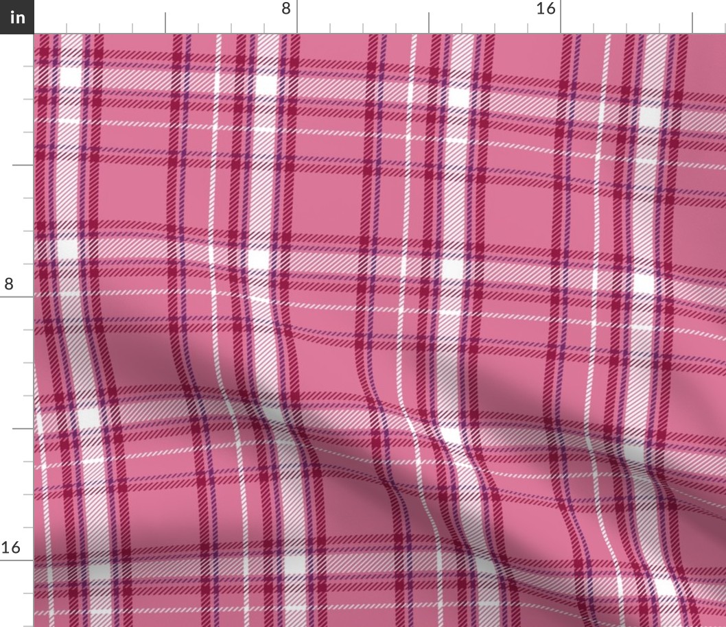 Cerise and Puce Pink Plaid with White and Purple Accent