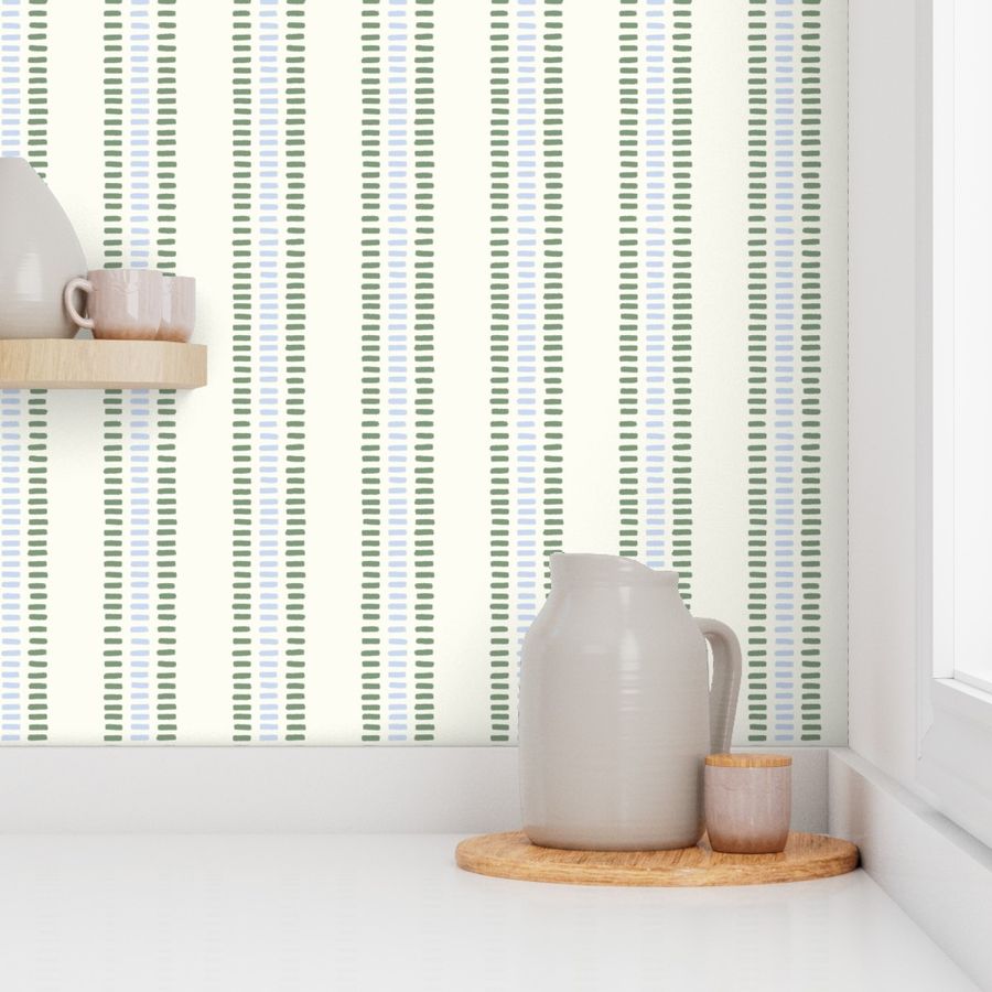 summer stripes narrow - green and blue on cream