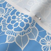 White lace flower on blue 