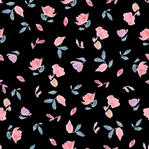 Watercolor Meadow Floral Black