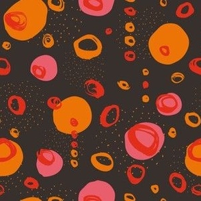 Planetary Polka Dots in pink, orange and off black mid scale
