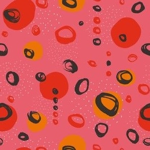 Planetary Polka Dots in pink, red and orange mid scale