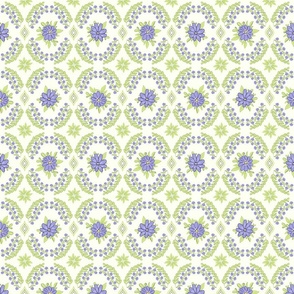 Tiny modern floral damask in Lilac and Honeydew 