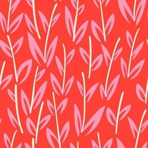 Leaves & Stems 8x8 Pink on Red