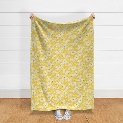 Sweet Fields Floral Silhouette 24x12 Ivory on Yellow