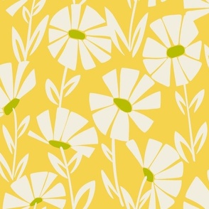 Sweet Fields Floral Silhouette 24x12 Ivory on Yellow
