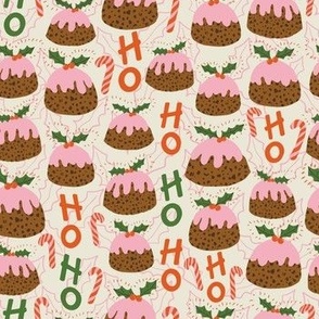 Christmas Figgy Puddings in modern pink, red and green small scale