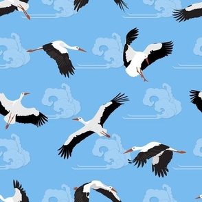 White Storks in Flight