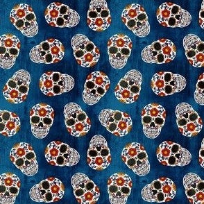 (small scale) Sugar Skulls - Day of the Dead - red/navy grunge - LAD22