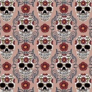 (small scale) Sugar Skulls - Day of the Dead - Blush with floral - LAD22