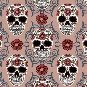 Sugar Skulls - Day of the Dead - Blush with floral - LAD22