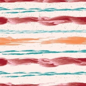 Watercolor Stripes, Cranberry, Peach, Teal, 12 inch