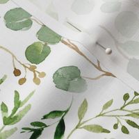 Watercolor Botanical Eucalyptus & Green Leaves {White} Large Scale